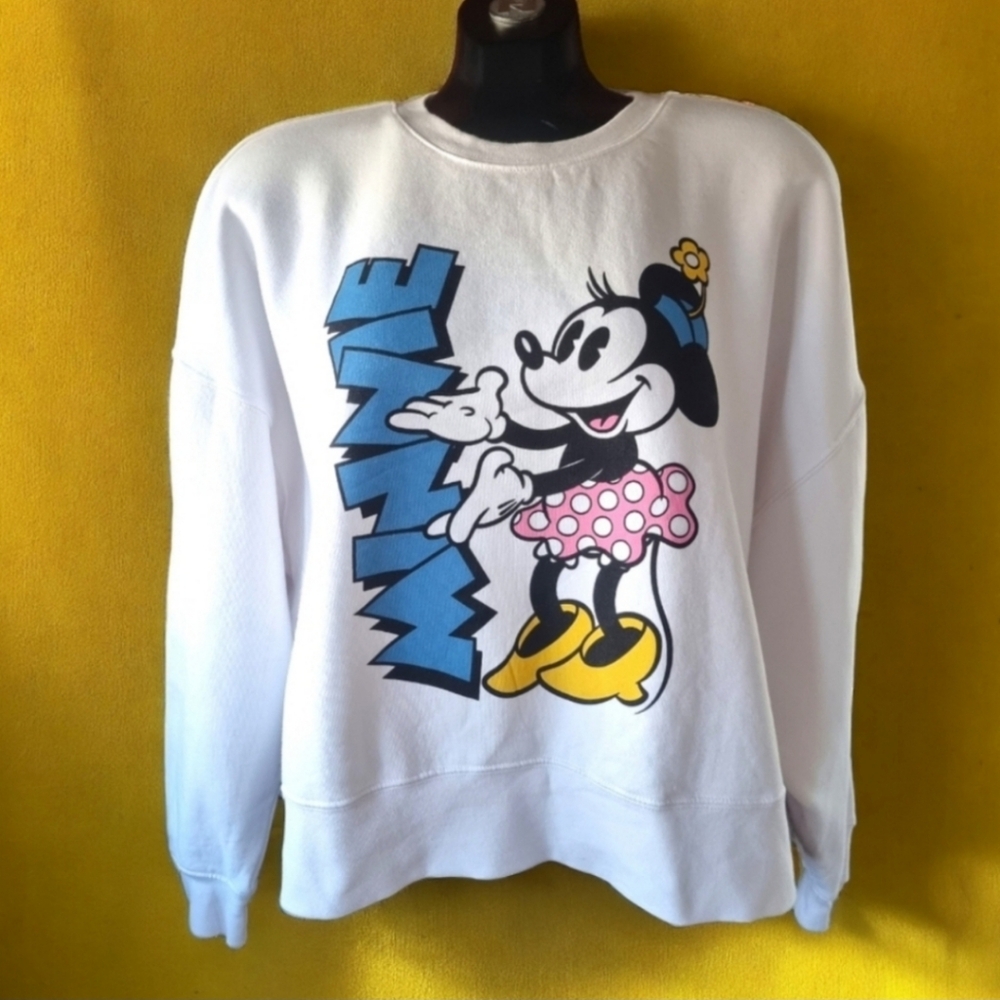 Disney Ladies Minnie Mouse White Oversized Cropped Sweatshirt 100% Cotton